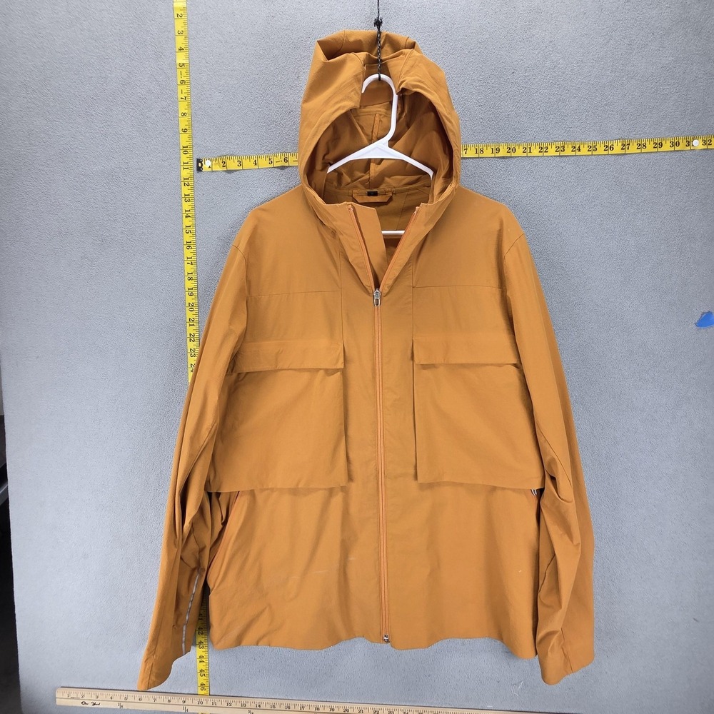 Lululemon Jacket Mens L Orange‎ Stretch Cargo Water Repellent Windbreaker Hooded